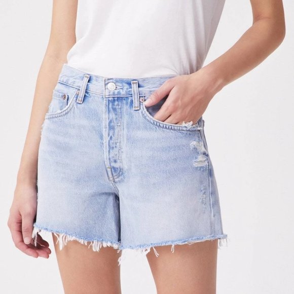 AGOLDE I Parker Long Distressed Frayed Hem Loose Fit Shorts Size 31 - Picture 8 of 10